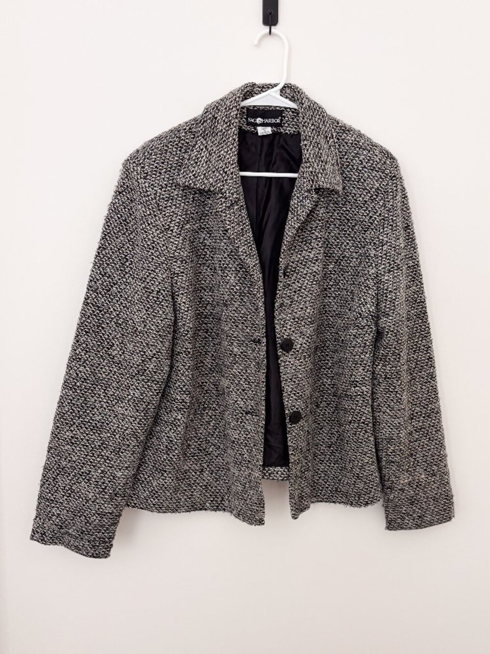 Sag Harbor Tweed Blazer Jacket Women Size 18 Black and White